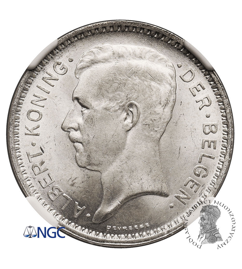 Belgium, Albert I.20 Francs 1934, BELGEN - position B, NGC MS 64