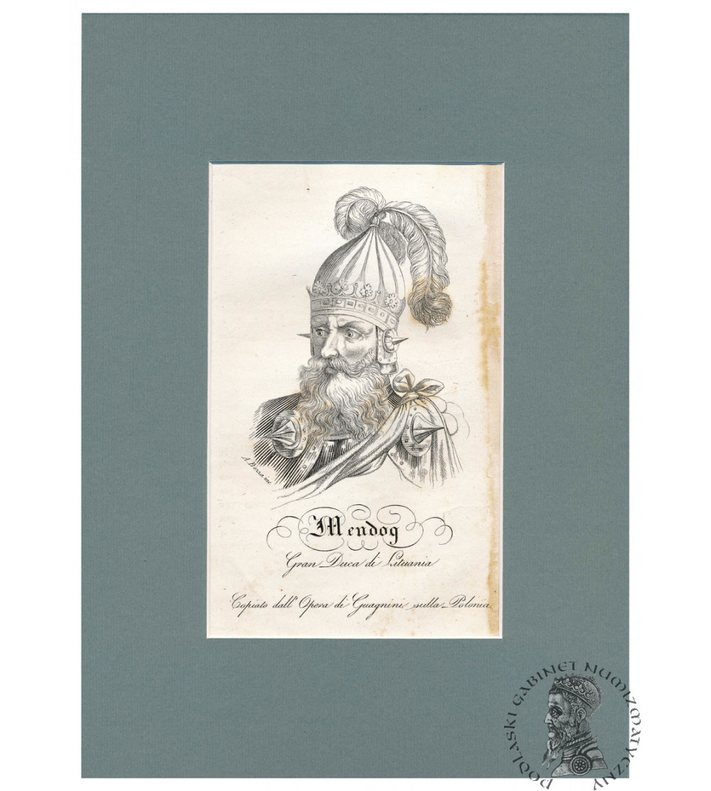 Mendog, Wielki Książę Litewski i Król Litwy, portret, staloryt XIX w., Storia della Polonia, Bernard Zaydler