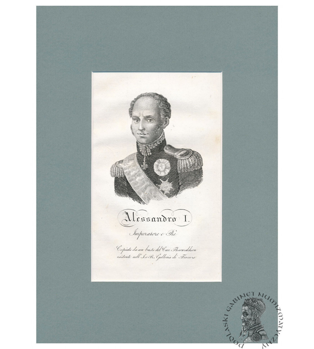 Alexander I Romanov, Tsar of Russia, portrait, steel engraving 19th century, Storia della Polonia, Bernard Zaydler