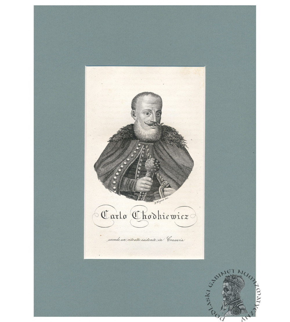 Karol Chodkiewicz, Great Hetman of Lithuania, portrait, steel engraving 19th century,Storia della Polonia, Bernard Zaydler