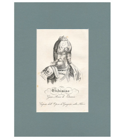Gedimino, Grand Duke of Lithuania, portrait, steel engraving 19th century, Storia della Polonia, Bernard Zaydler