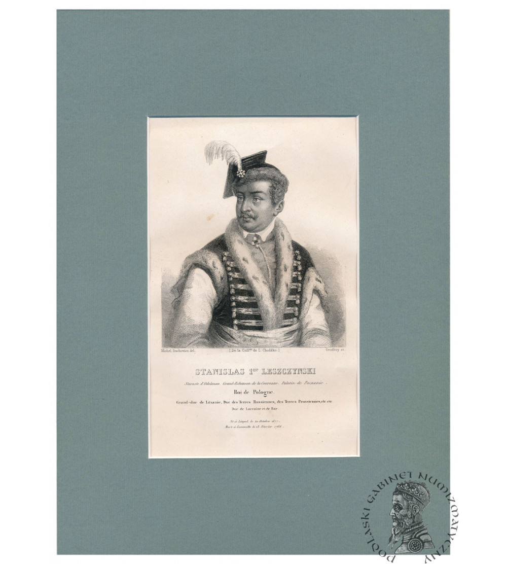 Stanisław Leszczyński, Król Polski, portret, staloryt XIX w., Leonarda Chodźko