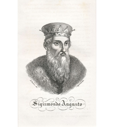 Sigismund II Augustus, King of Poland, portrait, steel engraving 19th century, Leonard Chodźko