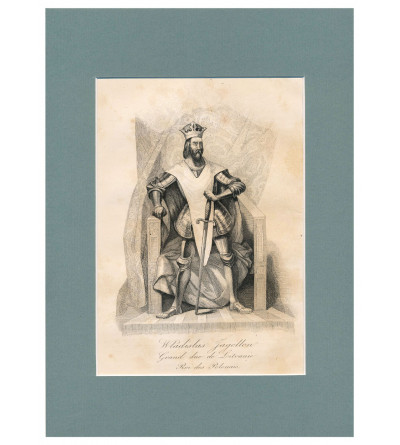 Ladislaus Jagiello, King of Poland, portrait, steel engraving 19th century, Leonard Chodźko