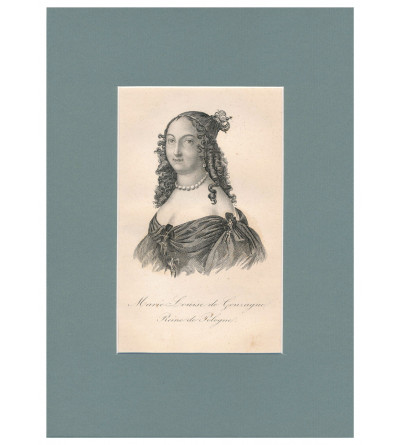 Ludwika Maria Gonzaga, Queen of Poland, portrait, steel engraving 19th century, Leonard Chodźko