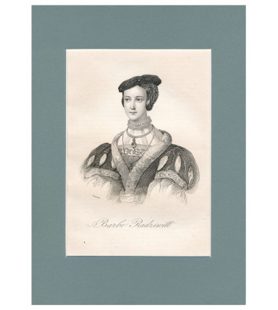 Barbara Radziwill, Queen of Poland, Grand Duchess of Lithuania, portrait, steel engraving 19th century, Leonard Chodźko