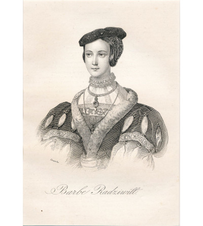Barbara Radziwill, Queen of Poland, Grand Duchess of Lithuania, portrait, steel engraving 19th century, Leonard Chodźko