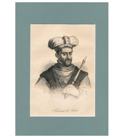 Casimir II the Just, Prince of Poland, portrait, steel engraving 19th century, Leonard Chodźko