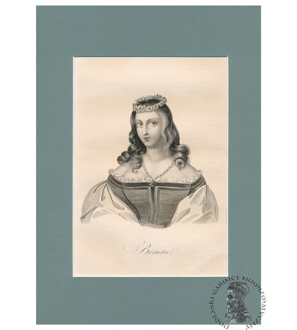 Biruta, Duchess, portrait, steel engraving 19th century, Leonard Chodźko