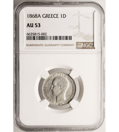 Greece, George I 1863-1913.. Drachma 1868 - NGC AU 53