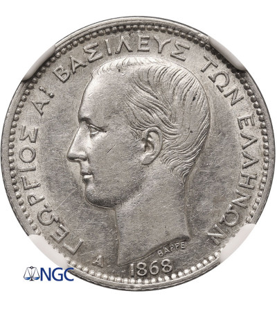 Grecja, George I 1863-1913. 1 drachma 1868 - NGC AU 53