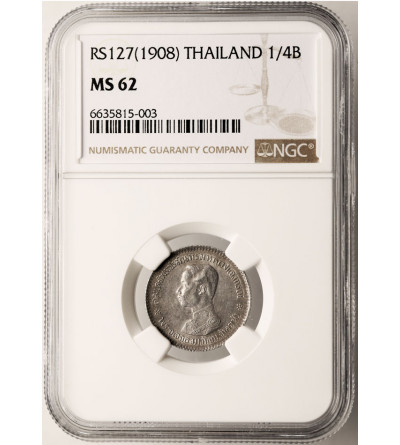 Thailand, Rama V. 1/4 Baht (Salung) RS 127 / 1908 AD - NGC MS 62