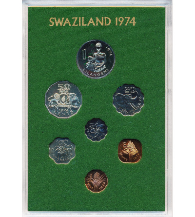 Swaziland. Set: 1, 2, 5, 10, 20, 50 Cents 1 Lilangeni 1974 - Proof set 7 pcs.