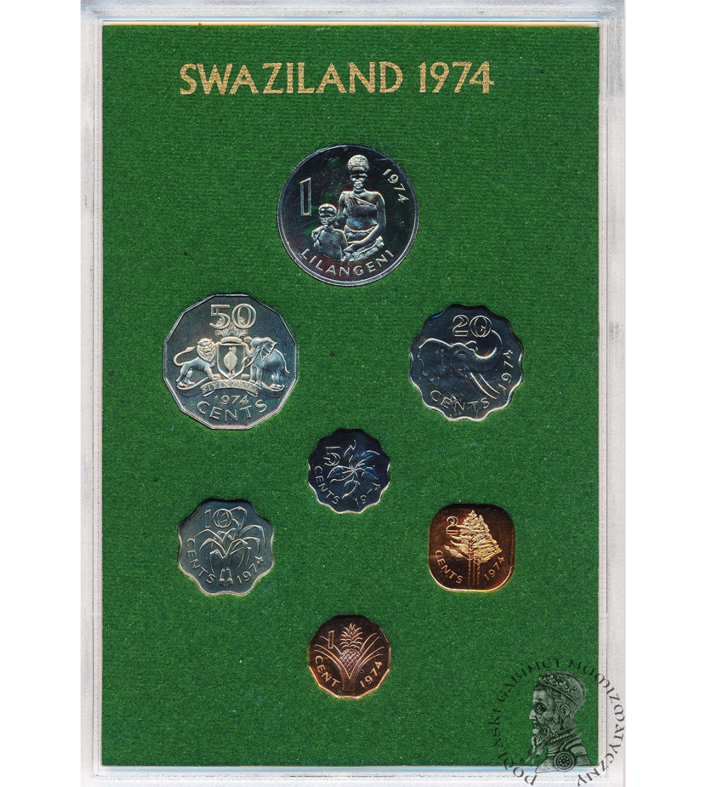 Suazi (Swaziland). Zestaw: 1, 2, 5, 10, 20, 50 centów 1 Lilangeni 1974 - Proof set