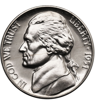 USA. 5 centów (Jefferson Nickel) 1951, Philadelphia - Proof