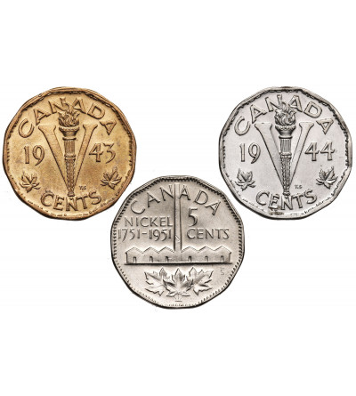 Canada, George VI. Set: 5 Cents 1943, 1944, 1951