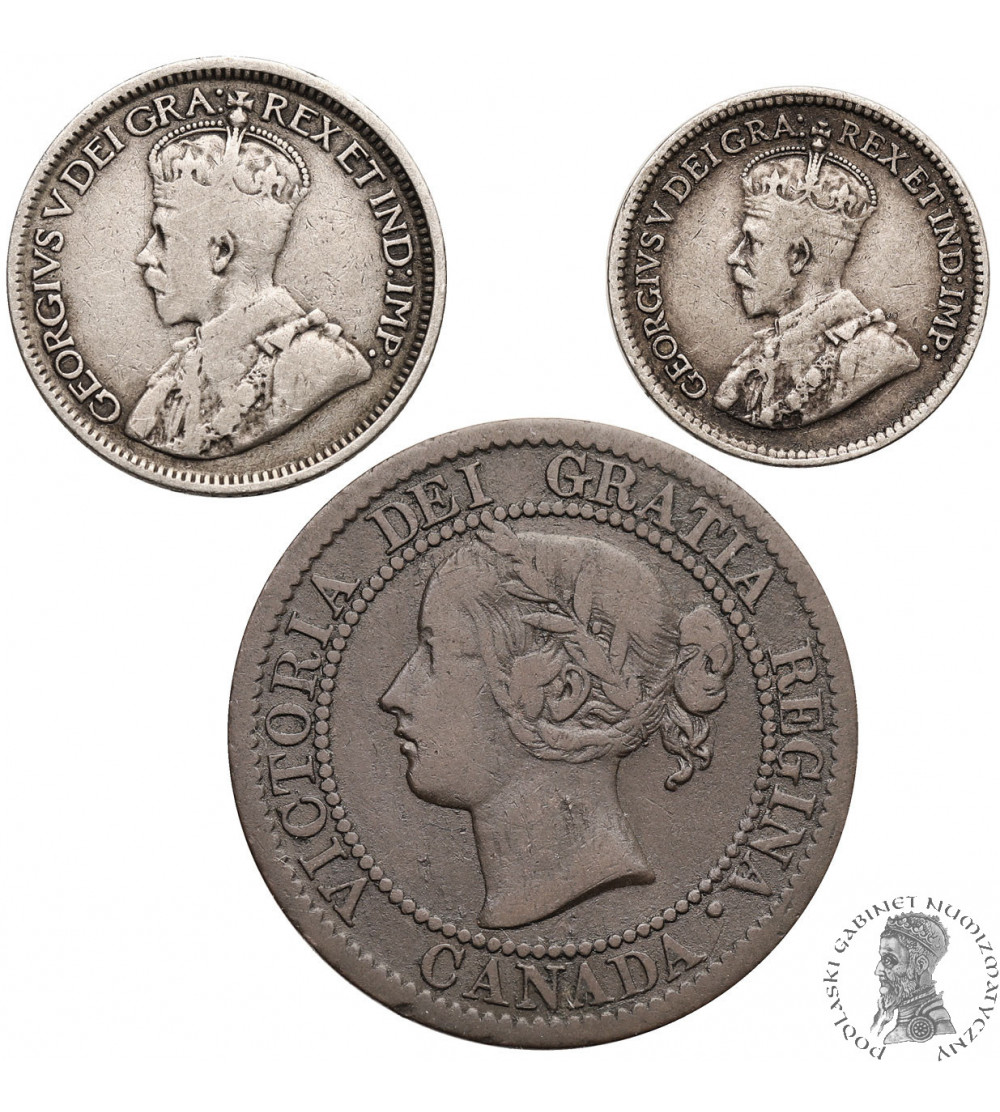 Canada, Victoria / George V. Set: 1 Cent 1855, 5 Cents 1918, 10 Cents 1914