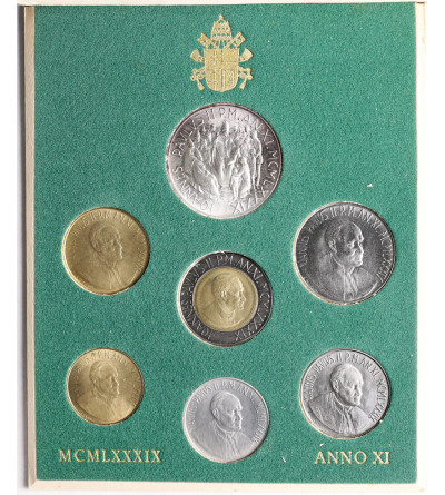 Watykan, Jan Paweł II 1978-2005. Zestaw rocznikowy monet 1989, AN XI - 7 sztuk