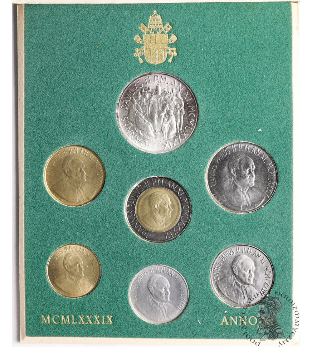 Watykan, Jan Paweł II 1978-2005. Zestaw rocznikowy monet 1989, AN XI - 7 sztuk
