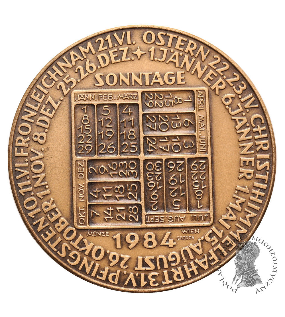 Austria. Vienna Mint Annual Mercury Regent Calendar Medal, Sundays 1984