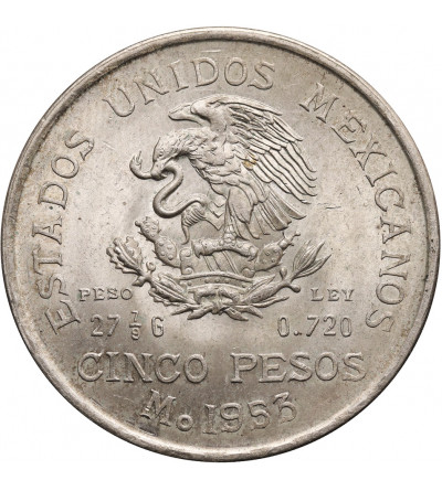 Mexico. 5 Pesos 1953 Mo, Hidalgo