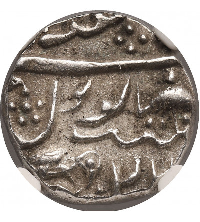 India - Jaisalmir. Ranjit Singh, AH 1263-1281 / 1846-1864 AD. 1/2 Rupee AH 22 (1860 AD), bird and umbrella - NGC AU 58