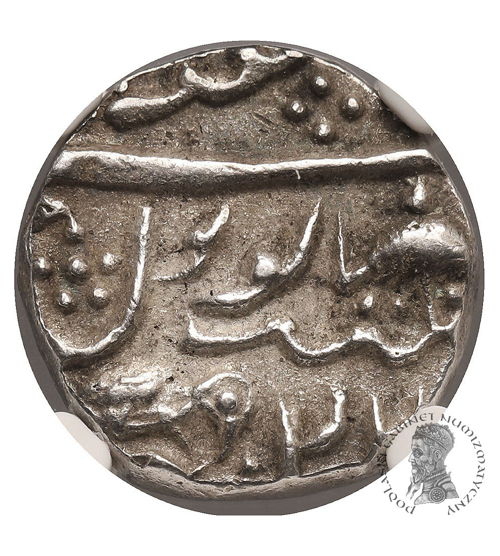 India - Jaisalmir. Ranjit Singh, AH 1263-1281 / 1846-1864 AD. 1/2 Rupee AH 22 (1860 AD), bird and umbrella - NGC AU 58