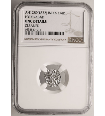 India - Hyderabad, Mir Mahbub Ali Khan II. AR 1/4 Rupee, AH 1289 / 1872 AD - NGC UNC Details