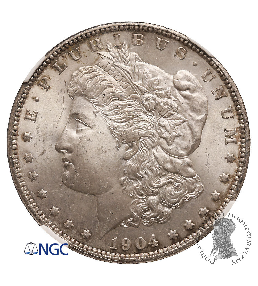 USA. Morgan Dolar 1904 O, Nowy Orlean - NGC MS 63, piękna patyna!!!