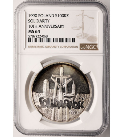 Poland. 100000 Zlotych 1990, Solidarity, var. A - NGC MS 64