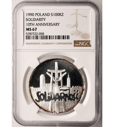 Polska. 100000 złotych 1990, Solidarność, typ A - NGC MS 67