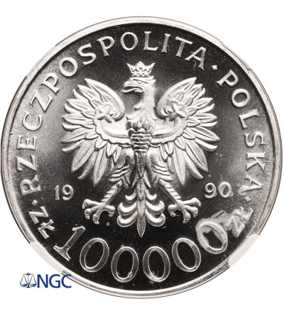Poland. 100000 Zlotych 1990, Solidarity, var. A - NGC MS 67