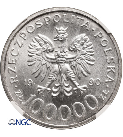 Poland. 100000 Zlotych 1990, Solidarity, var. C - NGC MS 62