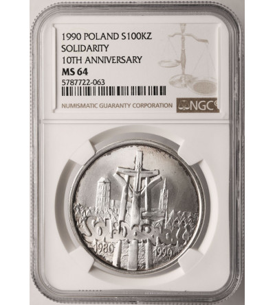 Poland. 100000 Zlotych 1990, Solidarity, var. B, without the letter L - NGC MS 64