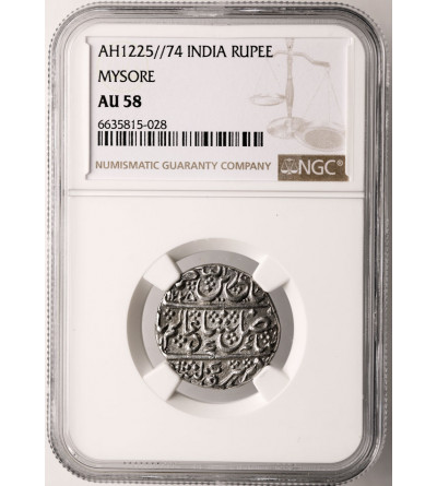 Indie - Mysore (Brytyjski Protektorat). AR rupia, AH 1225 / rok 74 (1810 AD), w imieniu Shah Alam II - NGC AU 58