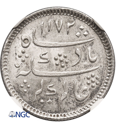 India British, Madras Presidency. 1/4 Rupee, AH 1172 Year 6 (1830-1835 AD), rose and crescent, Arkat - NGC MS 63