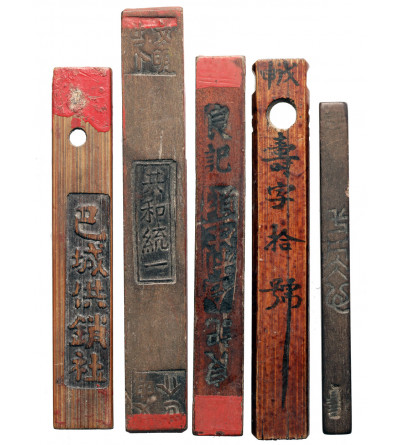 China. Lot of five tally sticks, 19th century