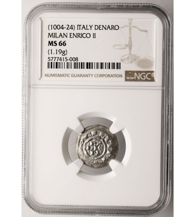 Włochy - Mediolan. Denaro Scodellato bez daty, Henryk II 1004-1024 AD - NGC MS 66