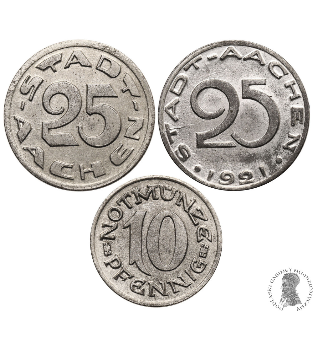 Niemcy, Nadrenia, Aachen. Notgeld 10, 25, 25 fenigów 1920/1921 - 3 sztuki