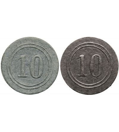 Niemcy, Saksonia, Grünhain. Notgeld 10 fenigów 1916 - 2 sztuki jasnoniebieska i czarna tektura