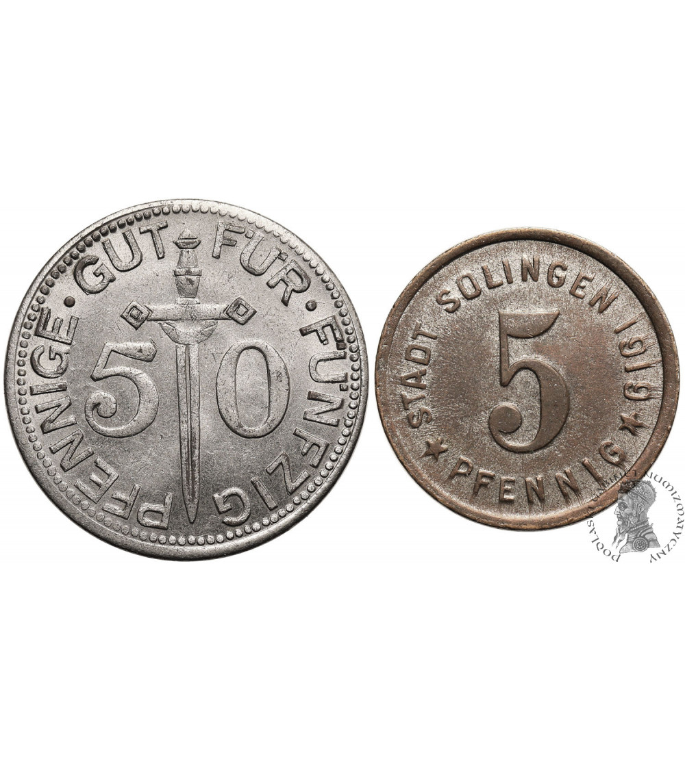 Niemcy, Solingen. Notgeld 5 fenigów 1919 i Notgeld 50 fenigów 1917