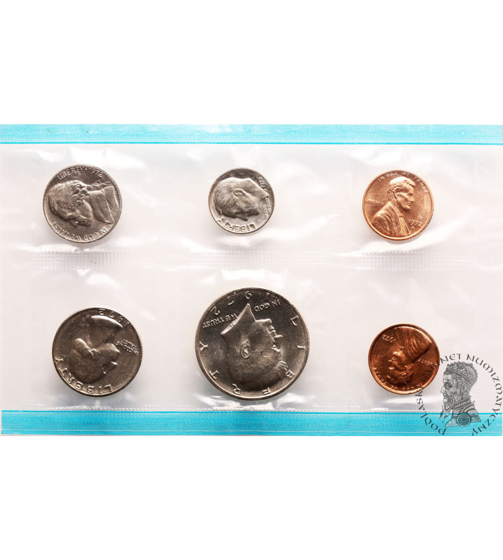 USA. Mint Coin Set 1972, Philadelphia + 1 Cent San Francisco - 6 pcs