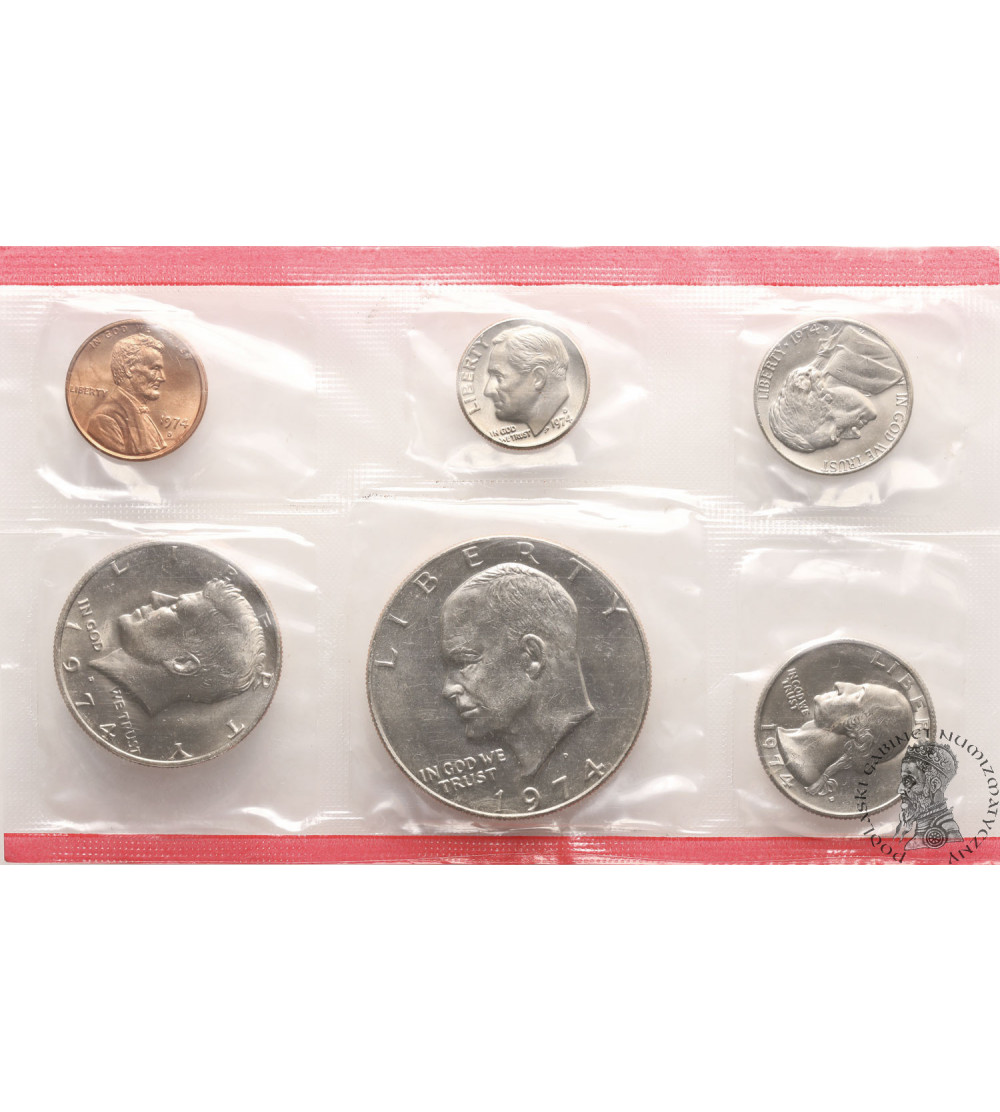 USA. Zestaw menniczy monet 1974 D, Denver - 6 sztuk