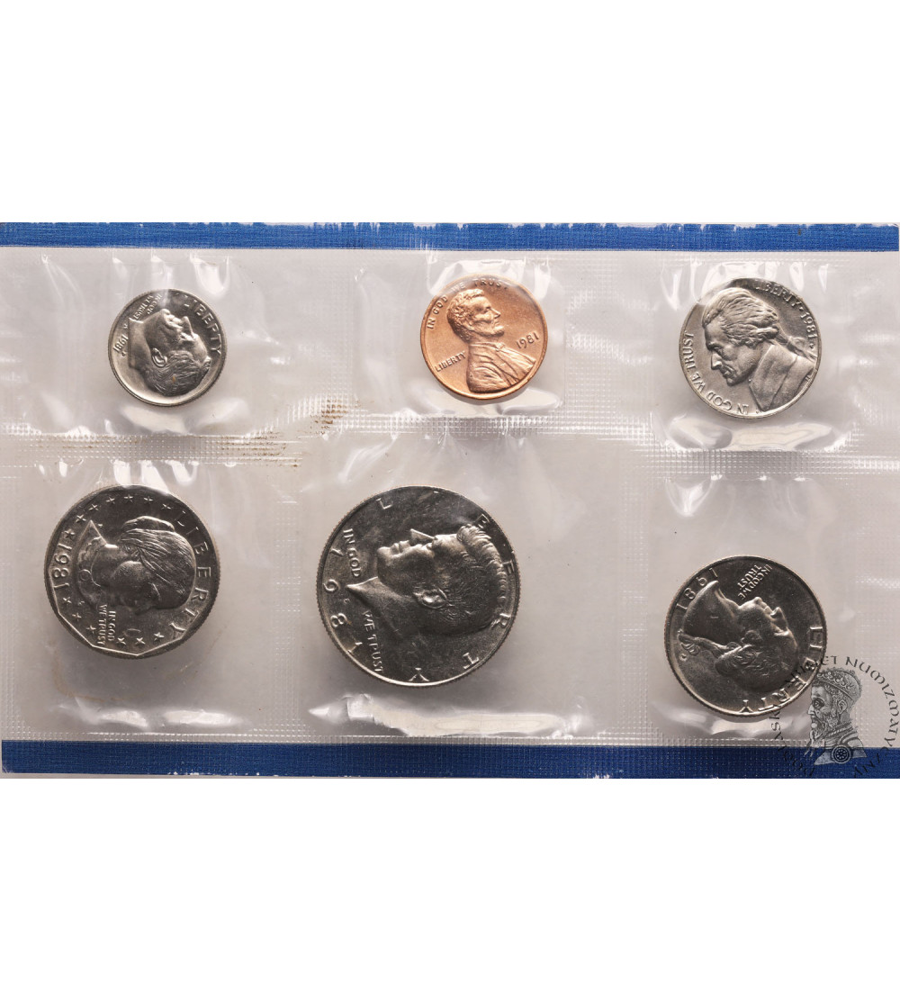 USA. Zestaw menniczy monet 1981 P, Filadelfia - 6 sztuk