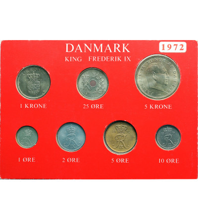 Dania, Król Frederik IX. Zestaw monet obiegowych 1972 - 7 sztuk