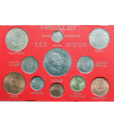 Brytania, Farewell Set, zestaw 11 monet żegnających stary system monetarny w Wielkiej Brytanii