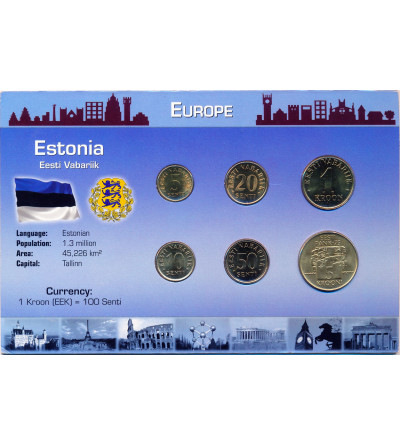 Estonia. Zestaw monet obiegowych 1991 - 2004 - 6 sztuk, Seria Europa