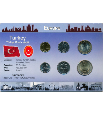 Turcja. Zestaw monet obiegowych 2005- 2007 - 6 sztuk, Seria Europa