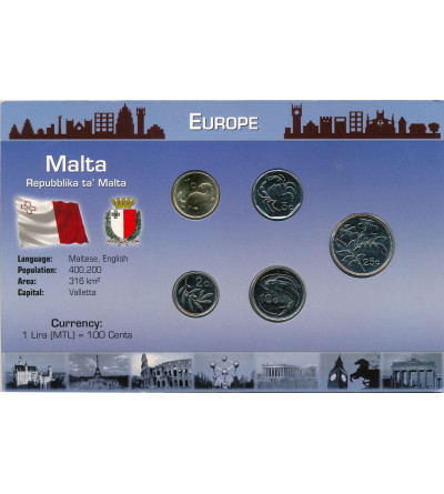 Malta. Circulating coin set 2001 - 2005 - 5 pieces, Europe series