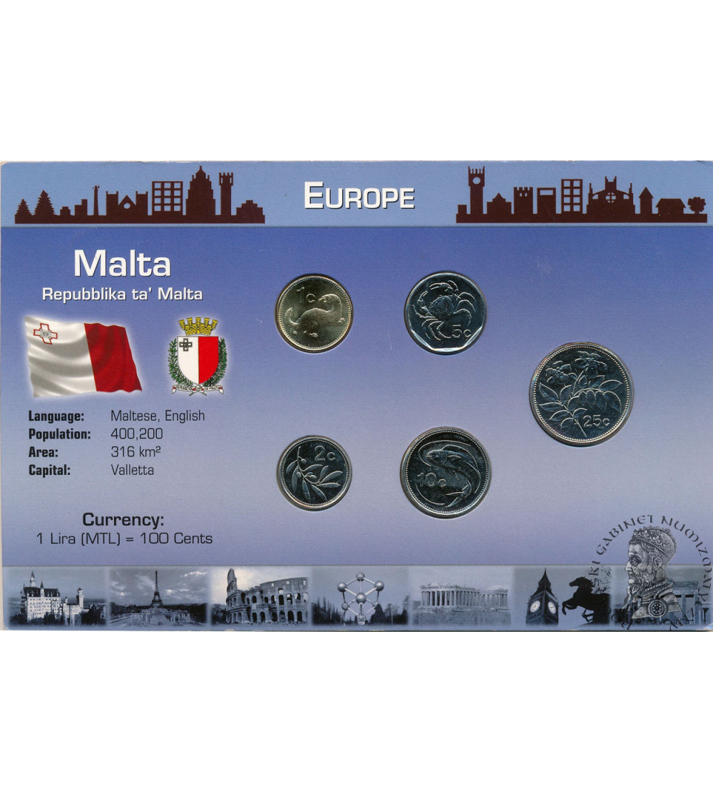 Malta. Zestaw monet obiegowych 2001 - 2005 - 5 sztuk, Seria Europa